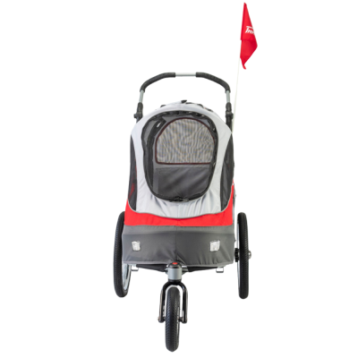innopet-sporty-trailer-deluxe-hundebuggy-vorderansicht-rot-grau